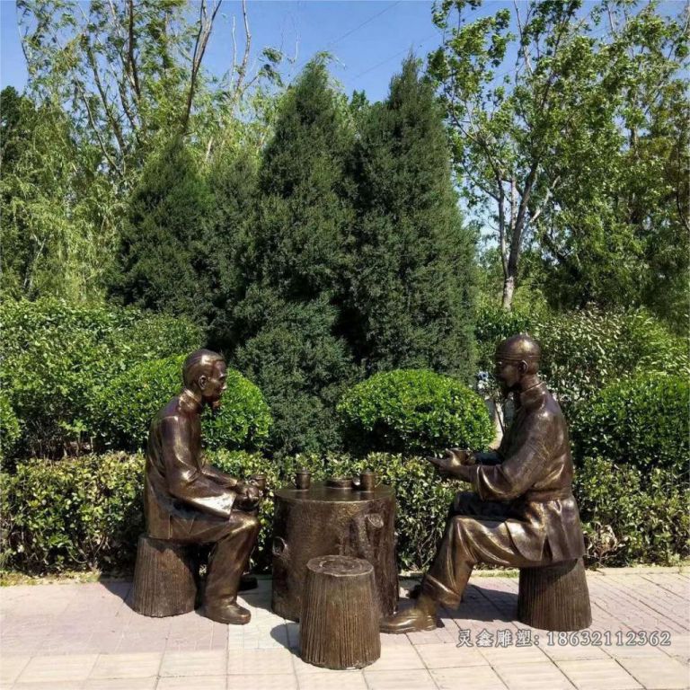 民俗文化品茶铜雕