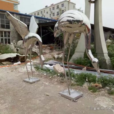 镜面仙鹤不锈钢雕塑