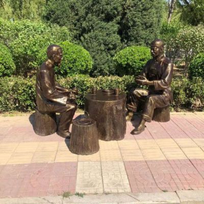 茶文化品茶古代人物铜雕