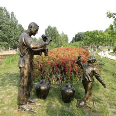 民俗文化打酱油铜雕